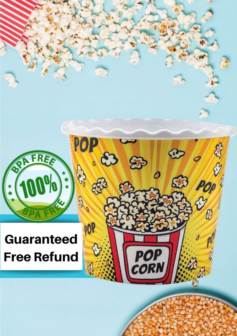 ONONEXPRESS Modern Style Reusable Plastic Popcorn Containers / Popcorn Bowls Set for Movie Theater Night - Washable in the Dishwasher - (BPA Free-4 Pack) (Color: Yellow, Brown, Red/White and Blue Popcorn Boxes) - Image 5